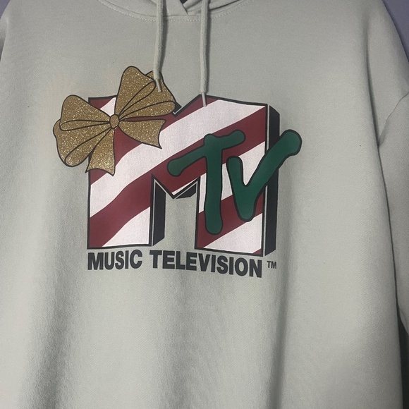 Official MTV Music Television Christmas Fleece  Hoodie Women’s XL Mint Green - Picture 5 of 7